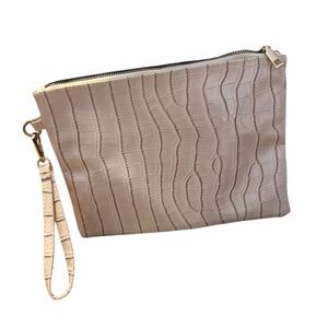 Beige Crocodile-Embossed Clutch